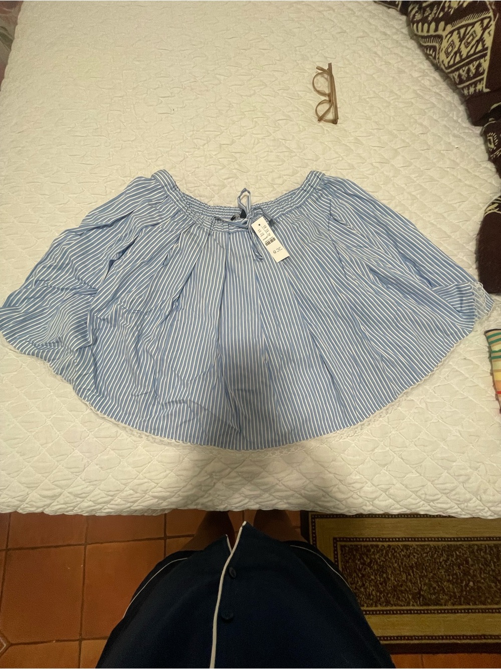 J. Crew Blue and White Striped Circle Skirt